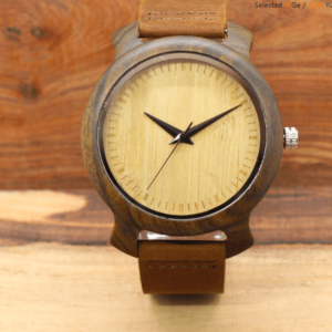 Mens Wooden Quartz Wristwatch with Genuine Leather